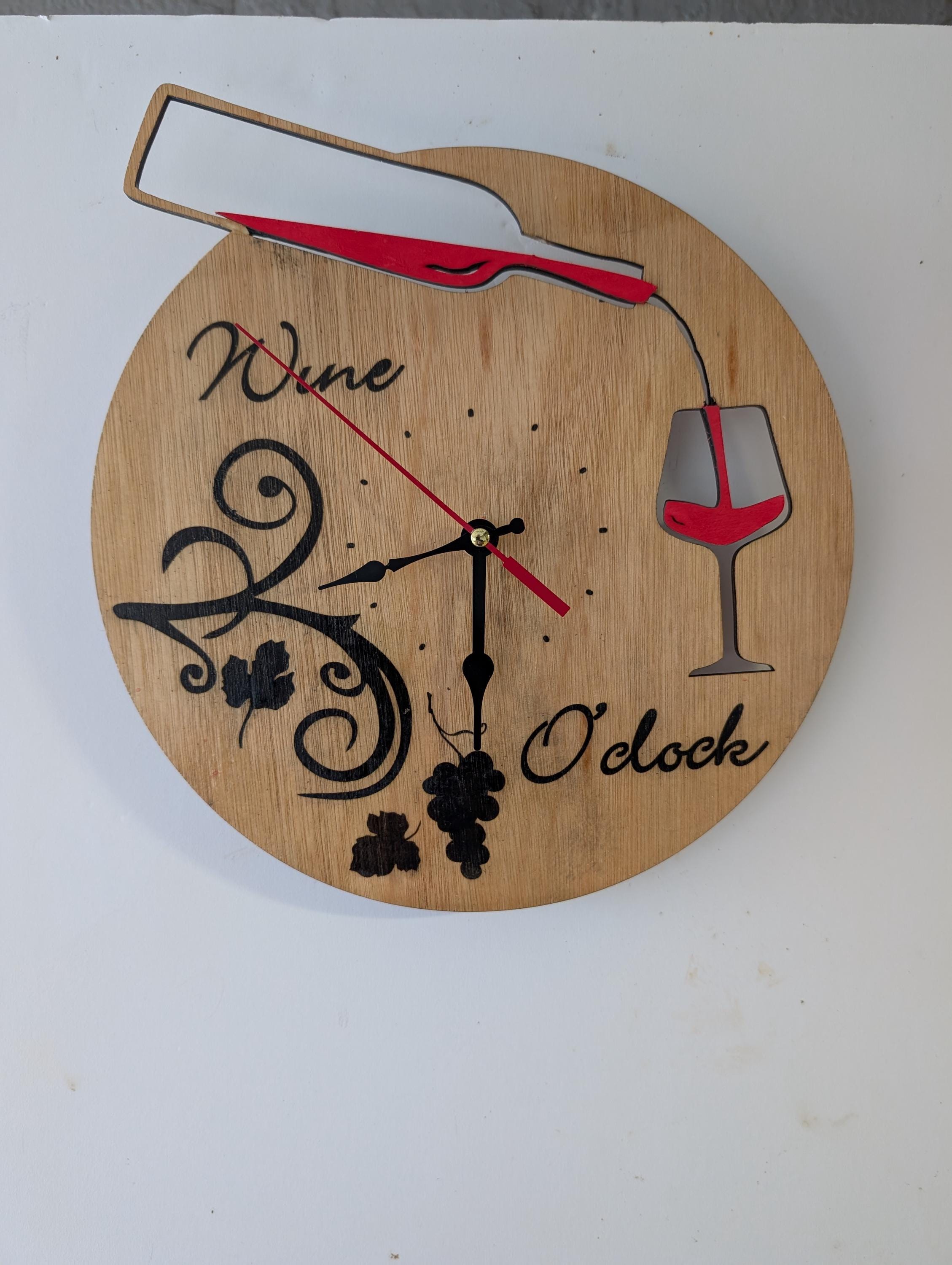 Wine O'Clock Wooden Wall Clock – Laser Cut Kitchen & Bar Decor