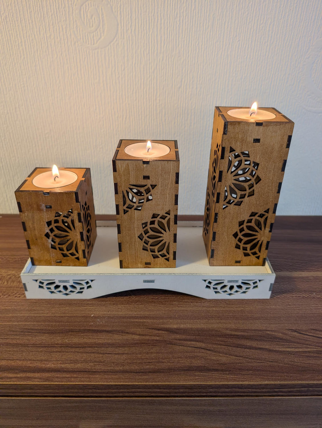 Handmade Laser Cut Tea Light Holders – Set of 3