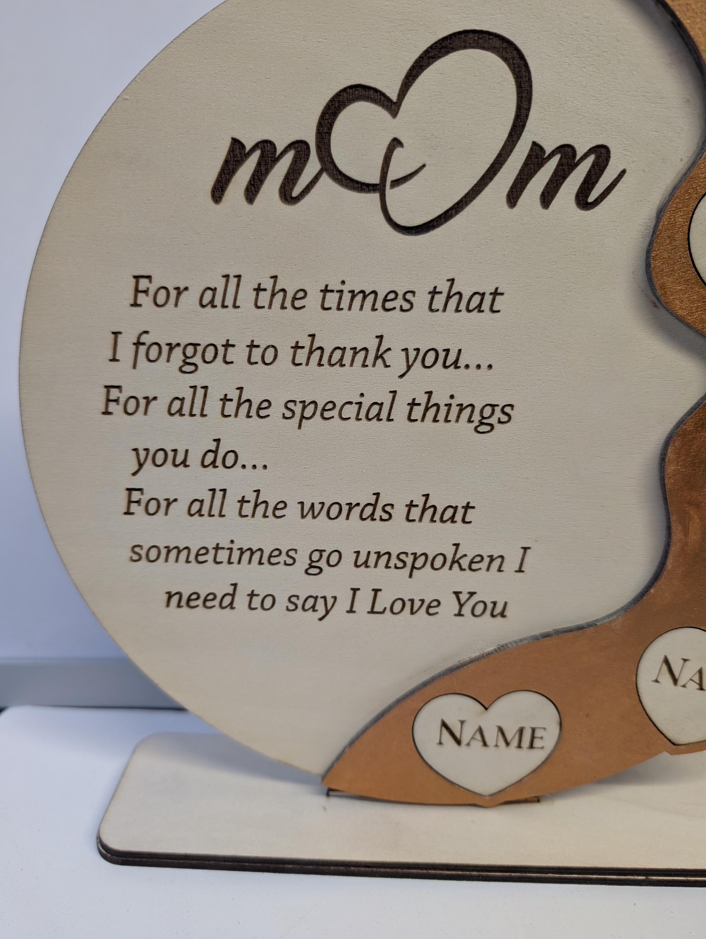 Mother’s Day Plaque – Handmade Laser Cut Wooden Plaque – Mum Gift from Children