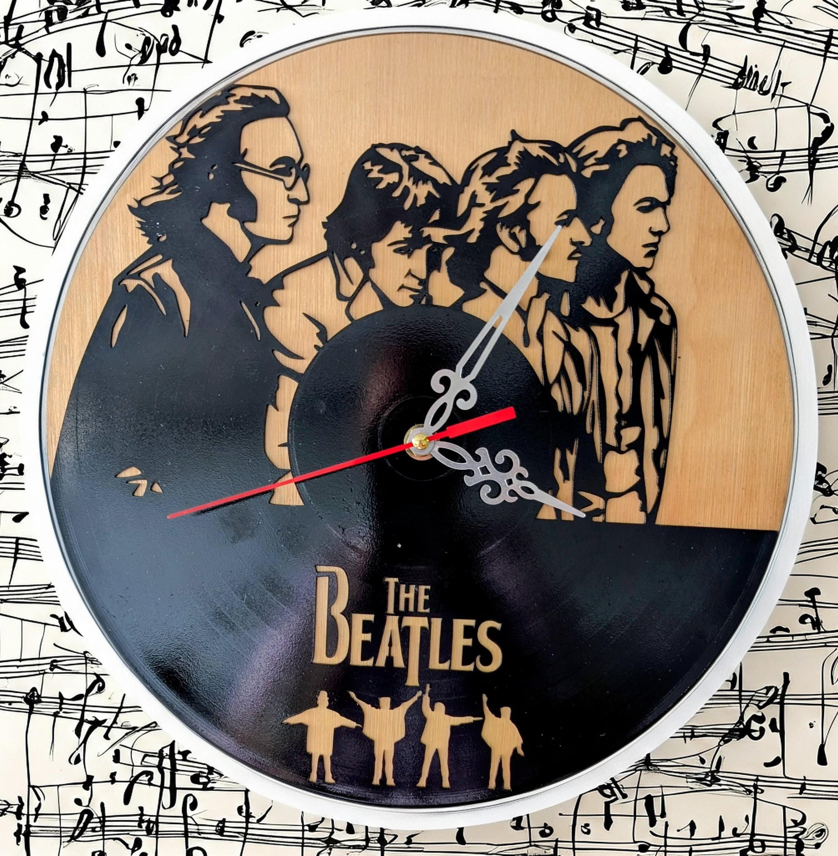 Beatles Inspired Wooden Wall Clock – Laser Cut Retro Music Decor