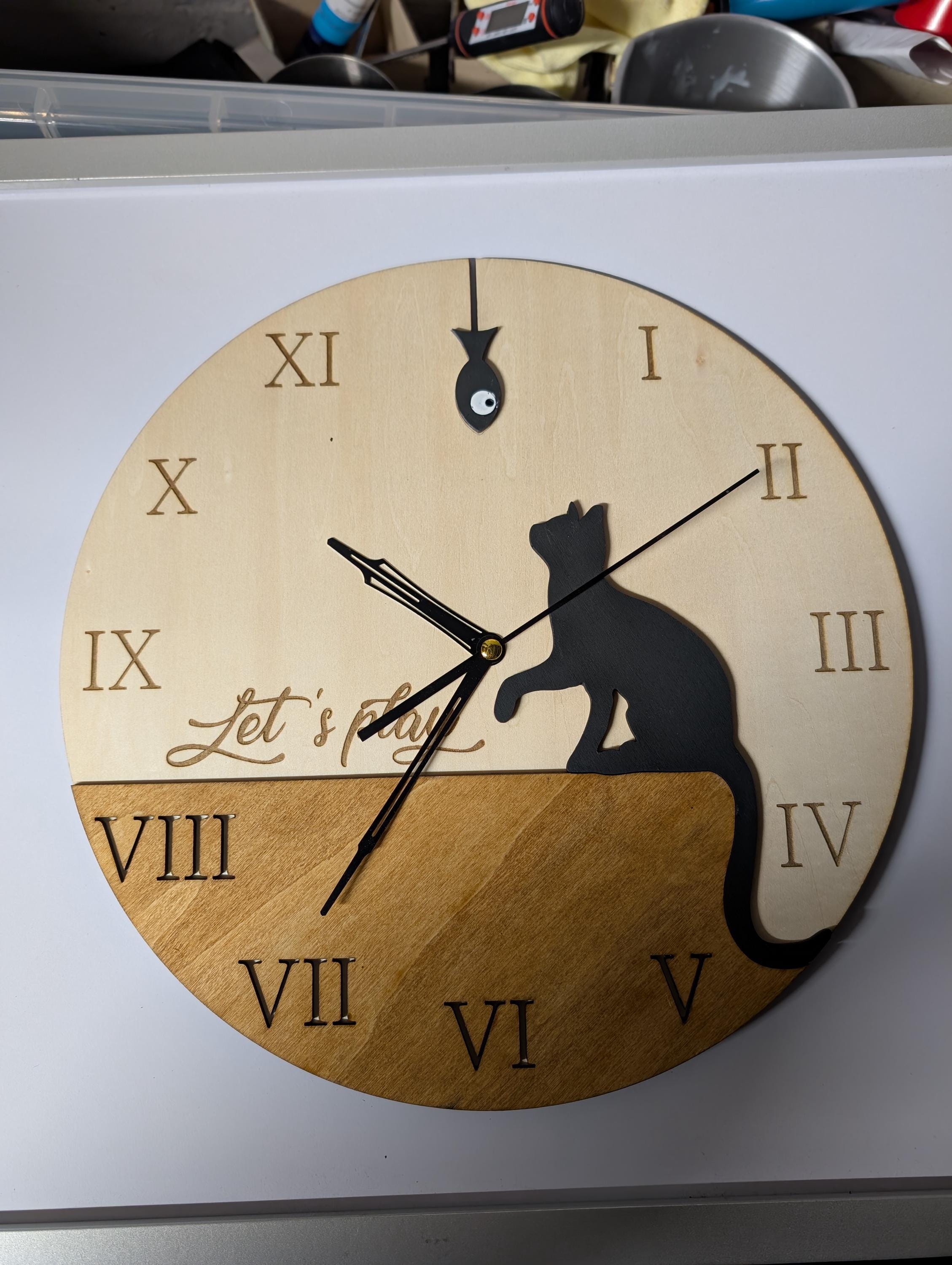Wooden Cat Wall Clock | Modern Home Decor, Cat Lover Gift