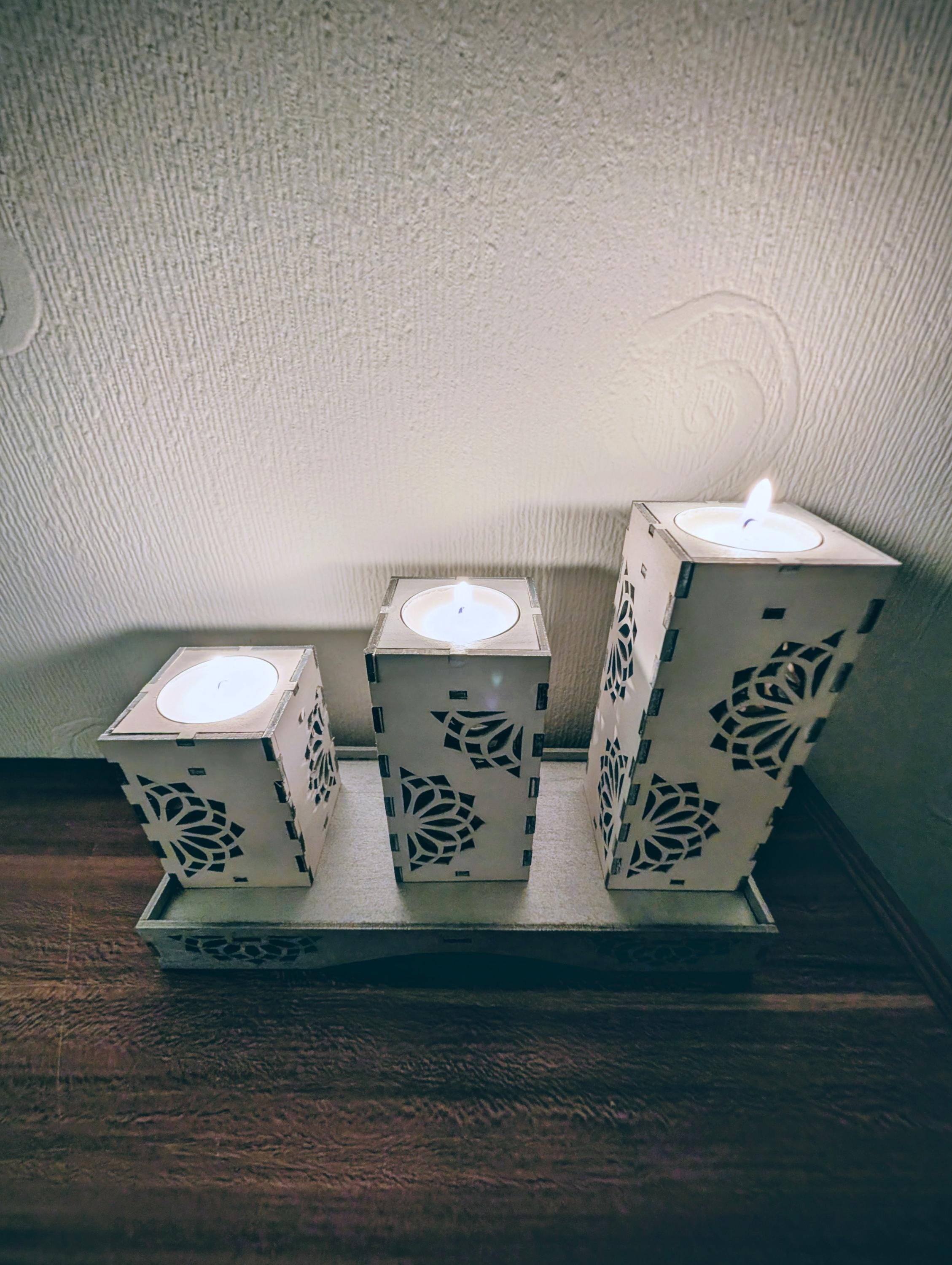 Handmade Laser Cut Tea Light Holders – Set of 3