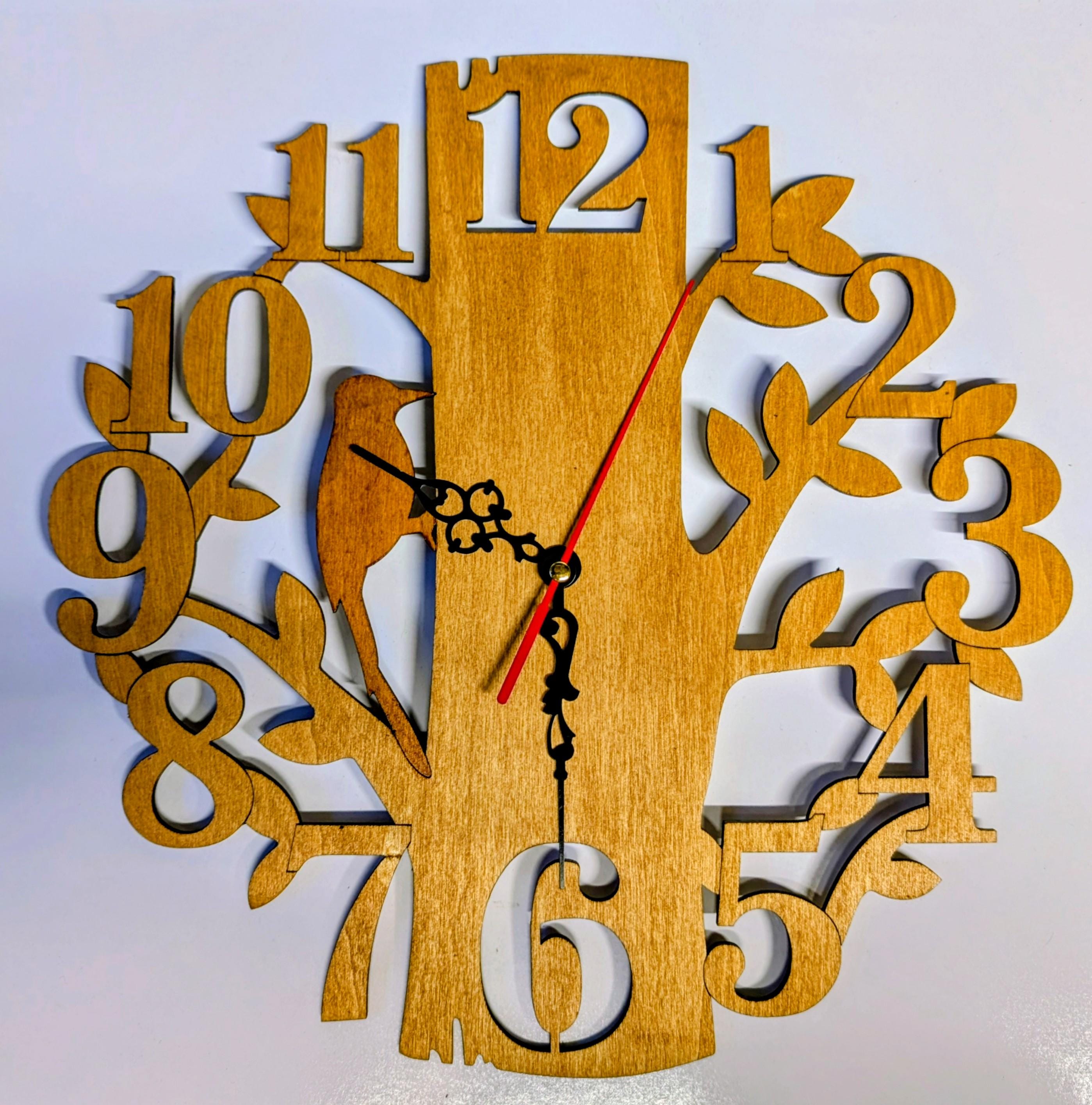 Wooden Bird Wall Clock – Handmade & Laser Cut