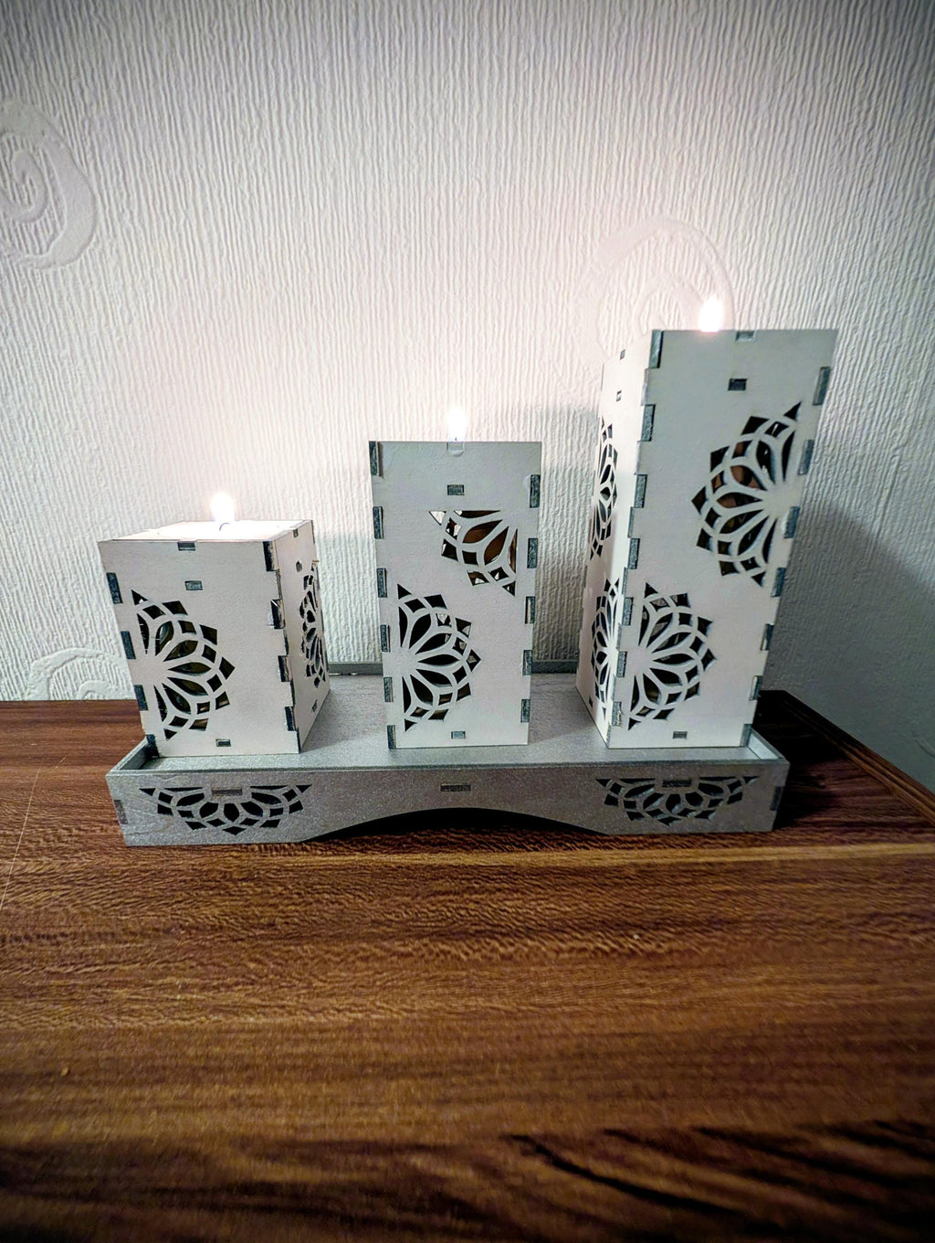 Handmade Laser Cut Tea Light Holders – Set of 3