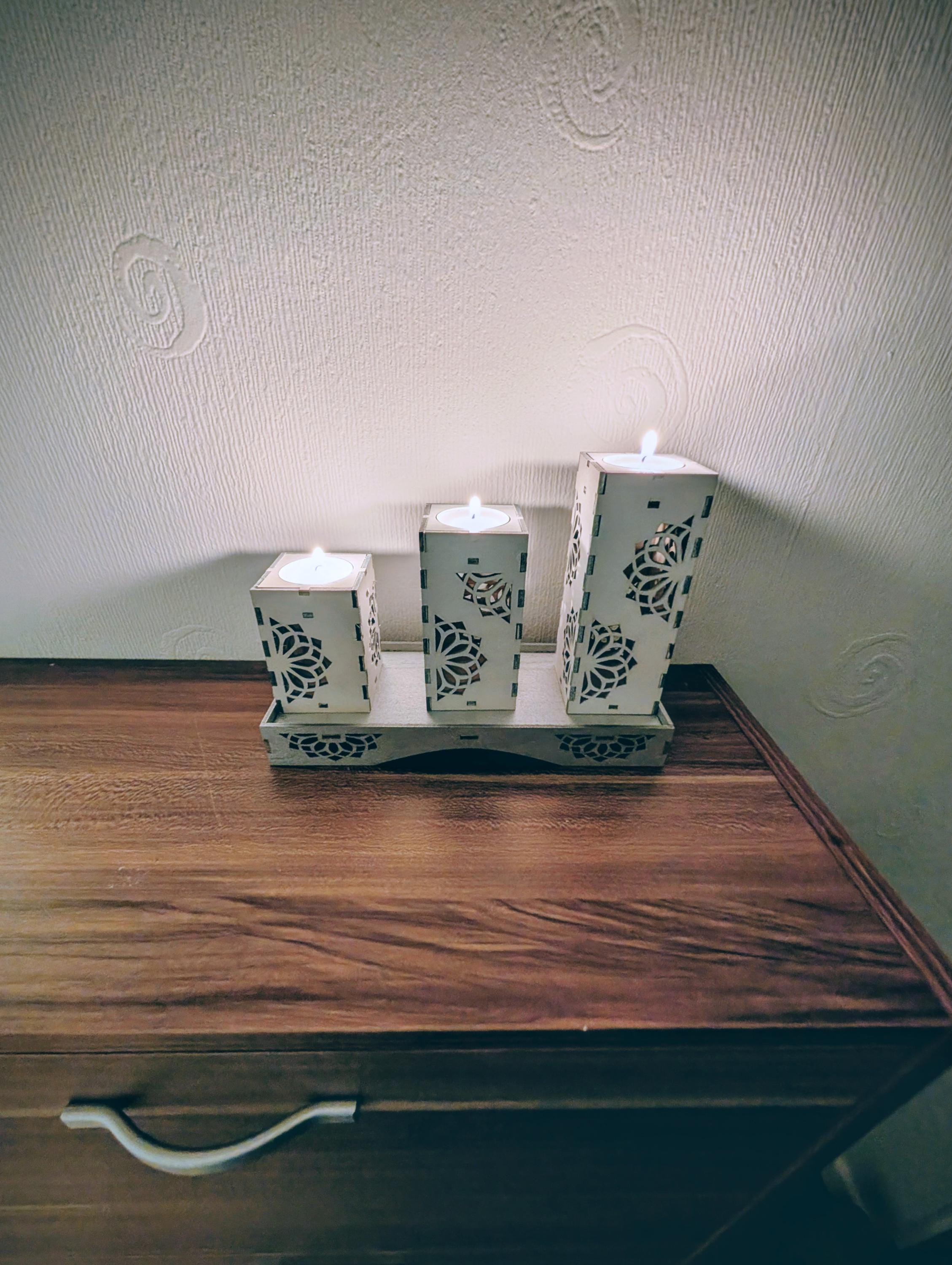 Handmade Laser Cut Tea Light Holders – Set of 3
