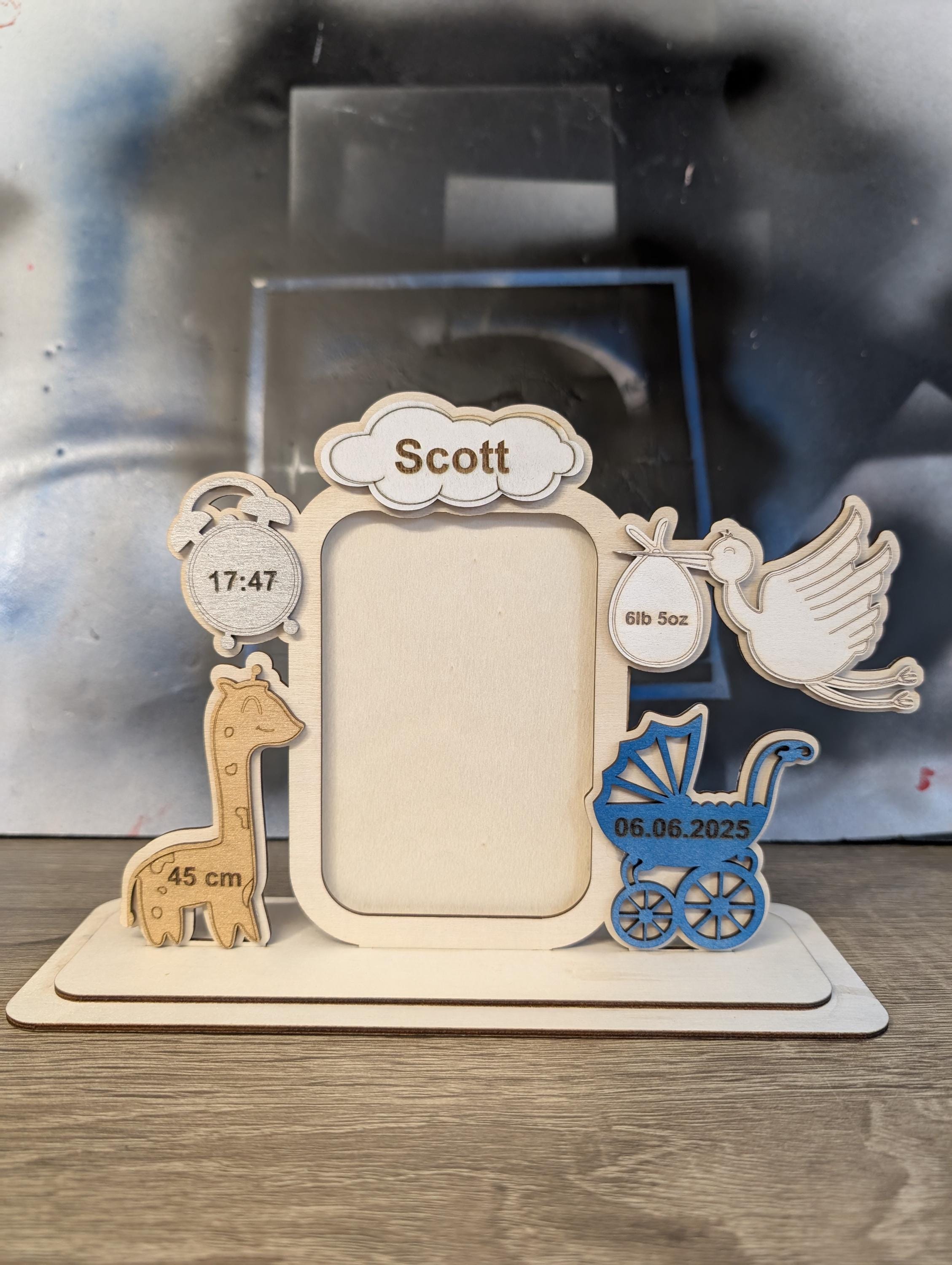 Personalized Baby Picture Frame – Laser Cut Wood, Newborn Keepsake