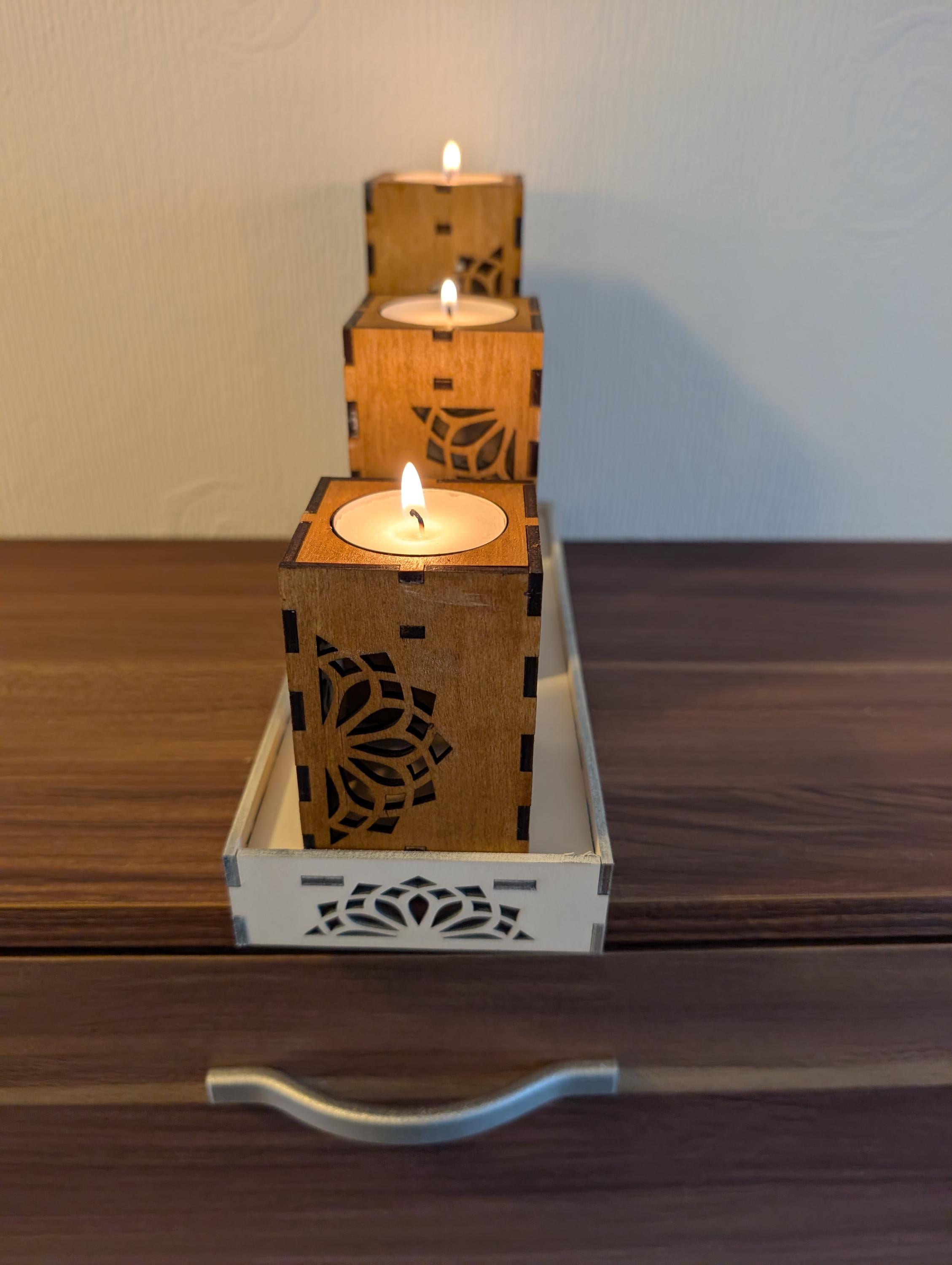 Handmade Laser Cut Tea Light Holders – Set of 3